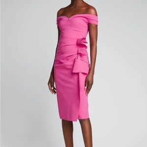 Chiara Boni Vibrant Pink Off-Shoulder Midi Dress